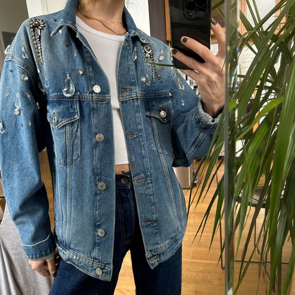 MSGM Oversized Denim Jeweled Jacket, Size 40 / Small - Picture 2 of 14